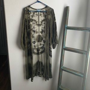 Olive green lace kimono